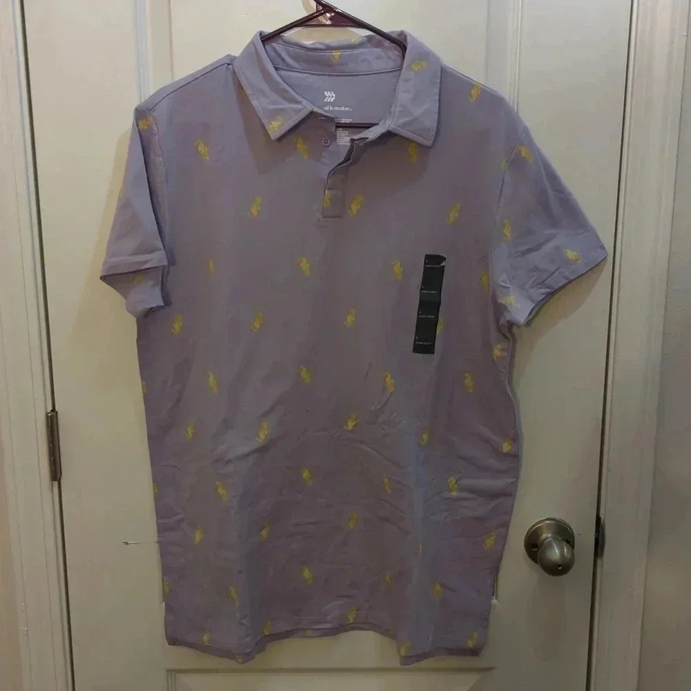 All In Motion Shirt Men's Short Sleeve Button Up Polo Sea Shell